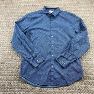 Calvin Klein Shirt Men Large L Blue Checkered Button Down Slim Fit Long Sleeve